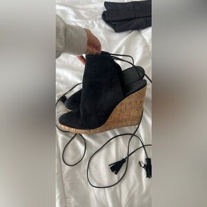 M4de Black Wedge Sandals